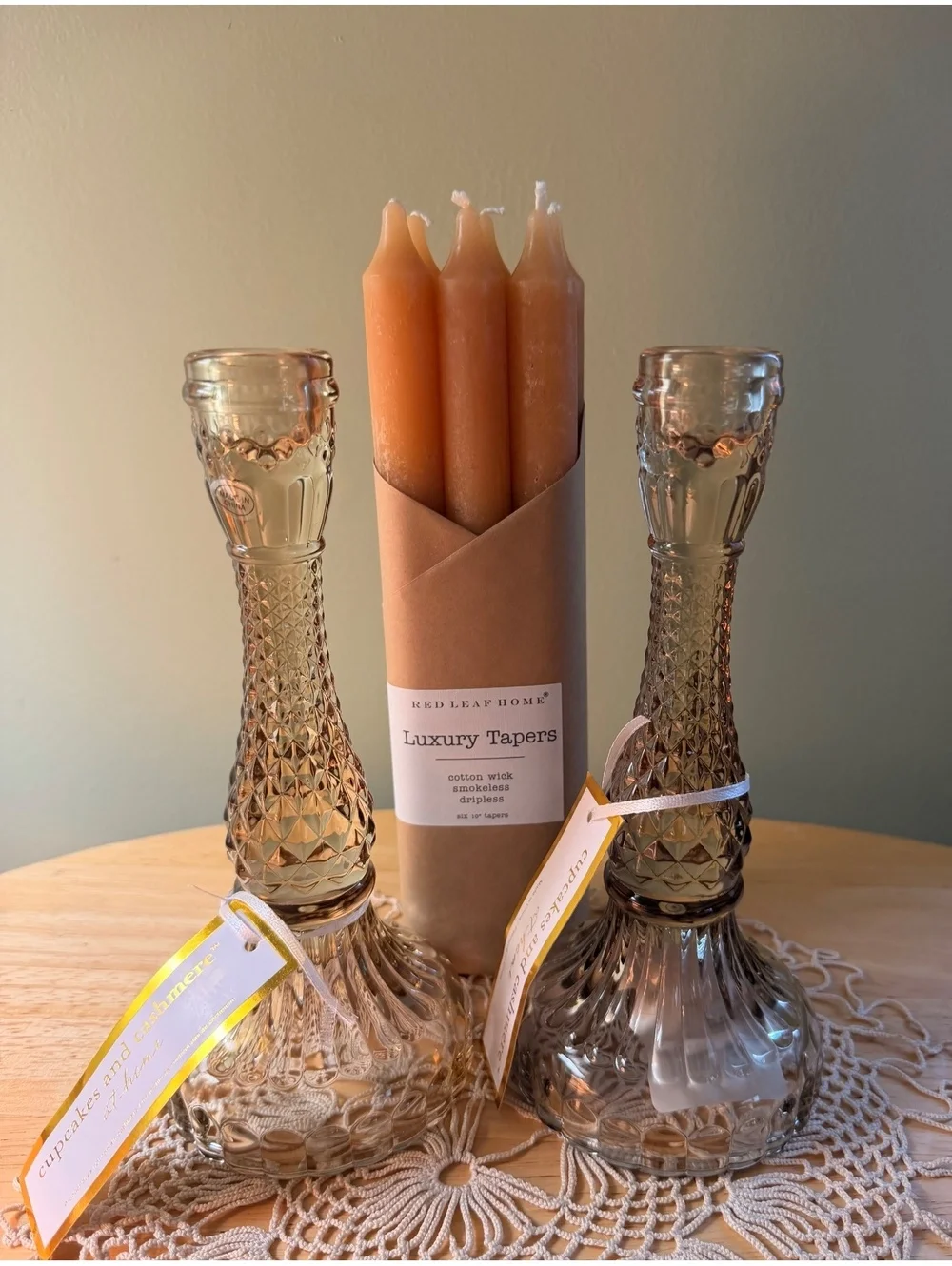 Red Leaf Home Luxury Tapers with Elegant Glass Candlesticks